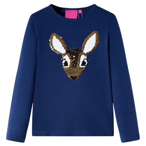 Camiseta Infantil de Manga Larga Ciervo de Lentejuelas Ropa Azul Marino 128