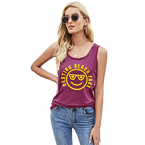 Country Tank Tops For Women Resting Beach Face Sleeveless Shirt Sporting Casual Tops Workout Funny Letter Tank Top(Purple Xl) #TOP2