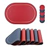 fanquare Faux Leather Oval Placemats and Coasters Set of 12 Heat Resistant Placemats Waterproof Double Sided Color Dining Table Mats Dark Blue and Red