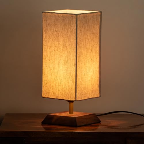 Image of ExclusiveLane 'Aura Light' Mango Wooden Table Lamp for Bedroom Living Room Home Decoration & Bedside Lamp Bed Lamps for Side Table Side Lamp for Bed Room (33 Cm, Without Bulb, Handcrafted)