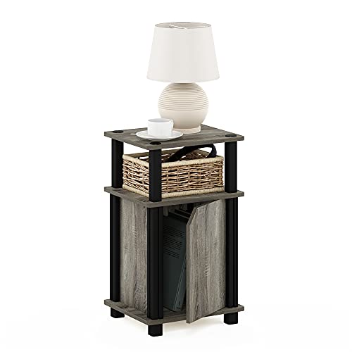 Image of Furinno Brahms 3-Tier End Side Sofa Table /Nighstand with Door, 1-Pack, French Oak /Black