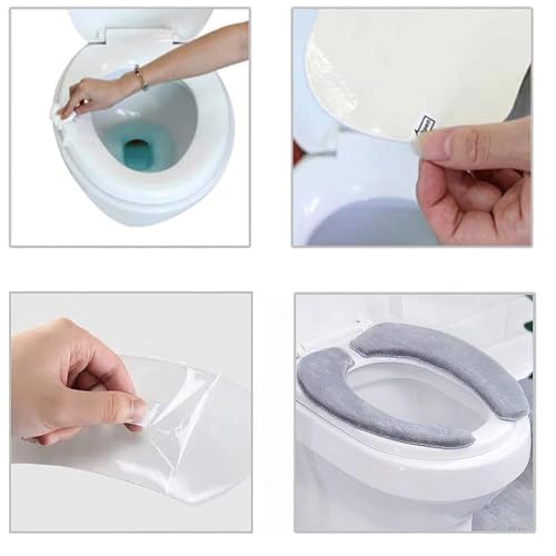 ZHYUAN 2 Stück Selbstklebende Toilettensitzbezug,Waschbarer WC Abdeckung,Wärmer Wc-Sitz Pad,WC Wärmer Pad Waschbarer,Toilettensitzauflagen Waschbar für Damen, Erwartete Mamas, ältere Menschen (grau)