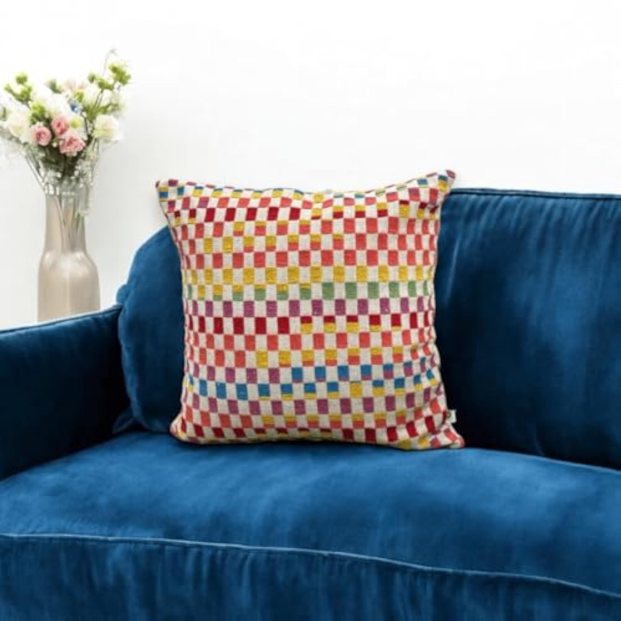 Rainbow Checkered Jacquard Cushion Cover, 18x18