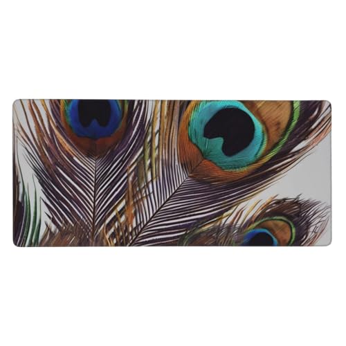 Tapis d'écriture ordinateur plume de paon 90x40 cm pour protéger le bureau et ranger