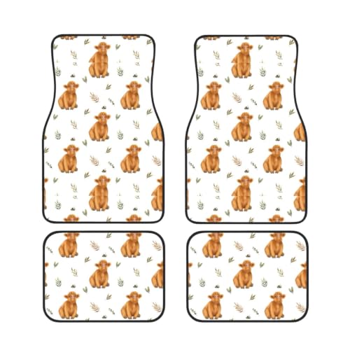 Alfombrillas de coche vaca de las tierras altas en neopreno premium con base segura