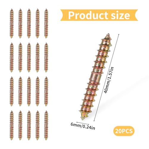 20 tornillos dobles M6x40mm para madera para conectar y fijar muebles miniatura 2