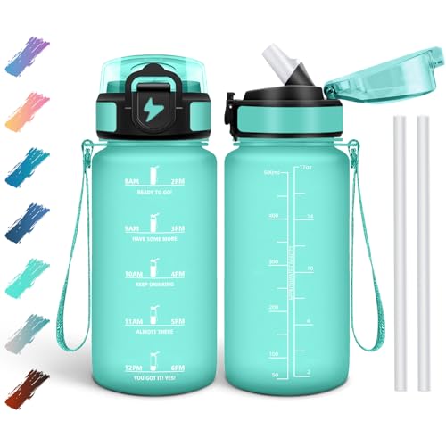 Motswedi Borraccia 500 ml, Borraccia Motivazionale senza BPA, Borracce con Cannuccia Verde Smeraldo