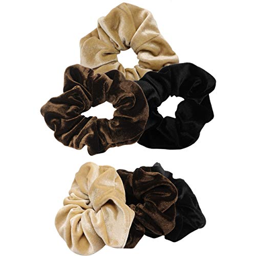 Dofash 3Pcs Excellent Velvet Scrunchies for Hair Elastics Hair Bands Scrunchy Hair Ties Hair Scrunchies for Women Grils Thick Hair (Black+Blonde+Brown)