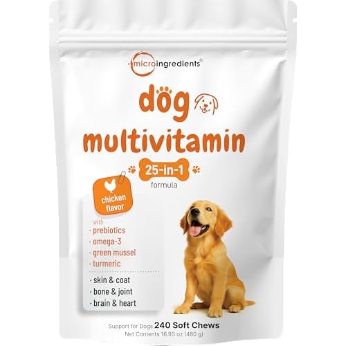 Micro Ingredients 25-in-1 Dog Multivitamins, 240 Soft Chews | Daily Vitamins, Minerals & Omega-3s for Immune, Skin, Coat, Joints & Digestion* | Chicken-Flavored | Non-GMO, All Ages & Sizes