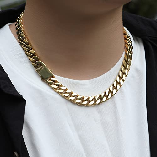 Wisbal 12Mm Men's Miami Cuban Necklace - 18K Or White Gold Plated Stainless Steel Cuban Chain 24 Inches #TOP3