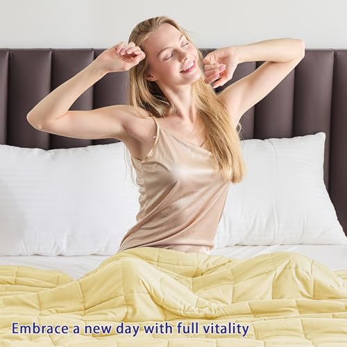 Image of yescool Weighted Blanket for Adults (15 lbs, 48 inch x 72 inch, Yellow) Cooling Heavy Blanket for Sleeping Perfect for 160-180 lbs, Twin Size Breathable Blanket with Premium Glass Bead, Machine Washable