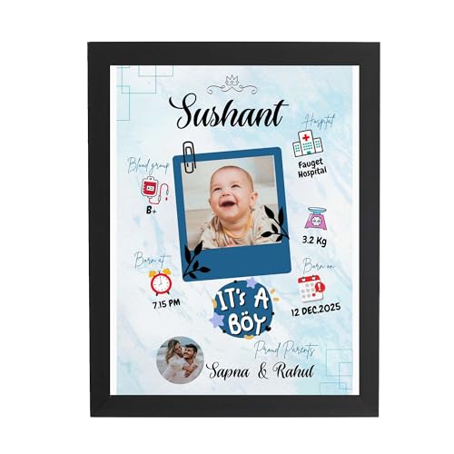 Image of ASHVAH Customized Collage New Born Baby Photo Frame with Photo Upload for Boy with Parents and Birth Details - 131