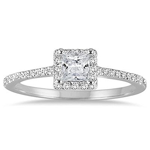 Triostar Women's 1/2 Ct Princess & Round Cut Halo Diamond Engagement Ring in 14k White Gold Over