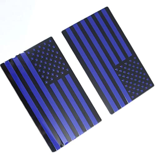 Image of Black Metal Flag Emblem for Cars Trucks 2pcs Forward and Reverse Set (5 inchx3 inch) (Black Blue)