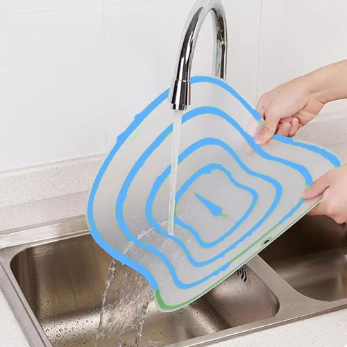 Image of Thin Flexible Plastic Cutting Board for Kitchen | Non-Slip Foldable Chopping Mat | Easy-Pour Food Prep for Vegetables, Fruit & Meat