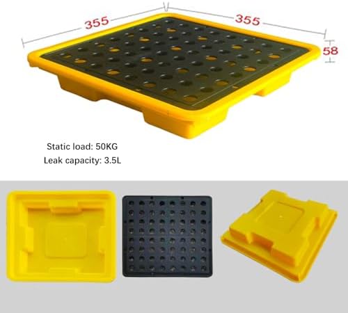 Drum Spill Containment Pallet, Leakproof Anti-Slip Storage Tray for Oil Tanks, Modular Polyethylene Platform for Warehouses, Factories, Garages,13.98x13.98x2.28in/35.5x35.5x5.8