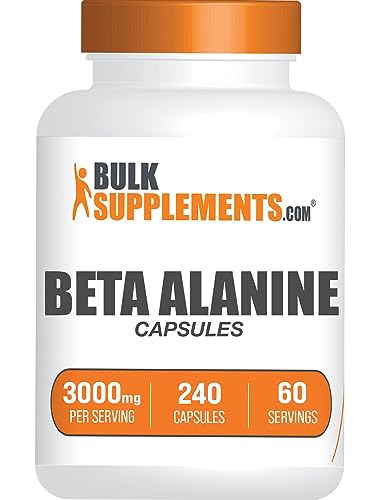 BulkSupplements.com Beta Alanine Capsules - Beta Alanine Supplement Pre-Workout Supplement - Gluten Free 4 Capsules per Serving (3000mg) 240 Count (Pack of 1)
