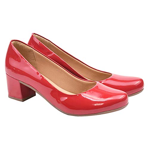 Sapatilha Feminina Scarpin Bico Redondo Eleganteria Tamanho:35;Cor:Vermelho