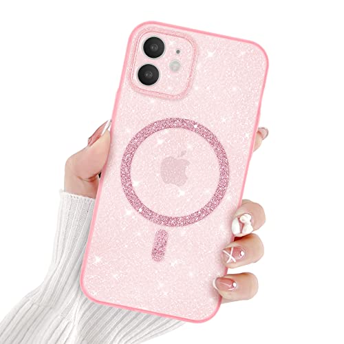 Newseego Cover Magnetica Trasparente per iPhone 13/14 [Compatibile con Magsafe] Bordo Scintillante con Diamanti Custodia Morbida in PC Antiurto con Bordi Rialzati per iPhone 13/iPhone 14-Nero