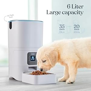 Smart automatic cat feeder  6 l reliable automatic cat food dispenser with display lcd screen for easy set up  portion control automatic dog feeder  desiccant bag keeps dry food fresh voice recorder   cucciolini doodles