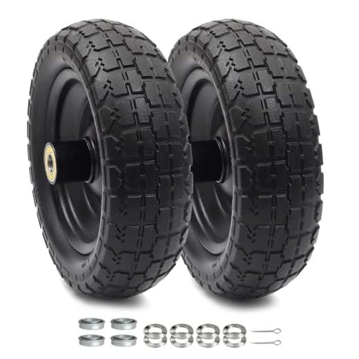 (2-Pack) 10‘’ Replacement Tire for Gorilla Cart - Solid Polyurethane Flat-Free Tire and Wheel Assembly - 3” Wide Tires with 5/8 Inch Axle Borehole and 2.1” Hub
