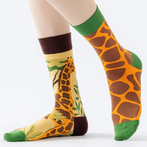 Image of 2 Pairs Cartoon Animal Crew Socks Fun Cotton Mid Calf Socks for Women