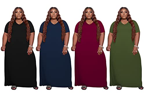 Image of YeGine Oversize Tshirt Dress Plus Size Short Sleeve Maxi Dress with Pockets