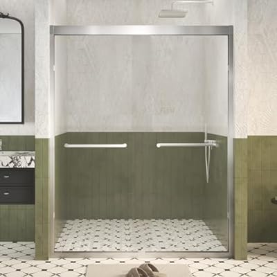 Favfurish Shower Door,44-48" x 72"Bathtub Aluminum Frame Double Sliding Door with 1/4 (6 mm) Tempered SCGG Glass,Explosion Proof Film,Stainless Steel Handle,2 inch Adjustment,Brushed Nickel