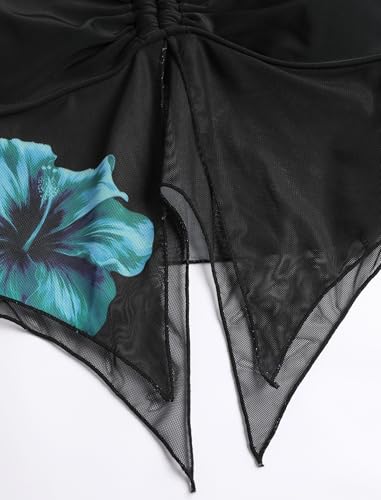 Image of ZAFUL Women 3 Piece Bikini with Cover Up Skirt Halter Bandeau Swimsuit Floral Tie Side Cheeky Bathing Suit