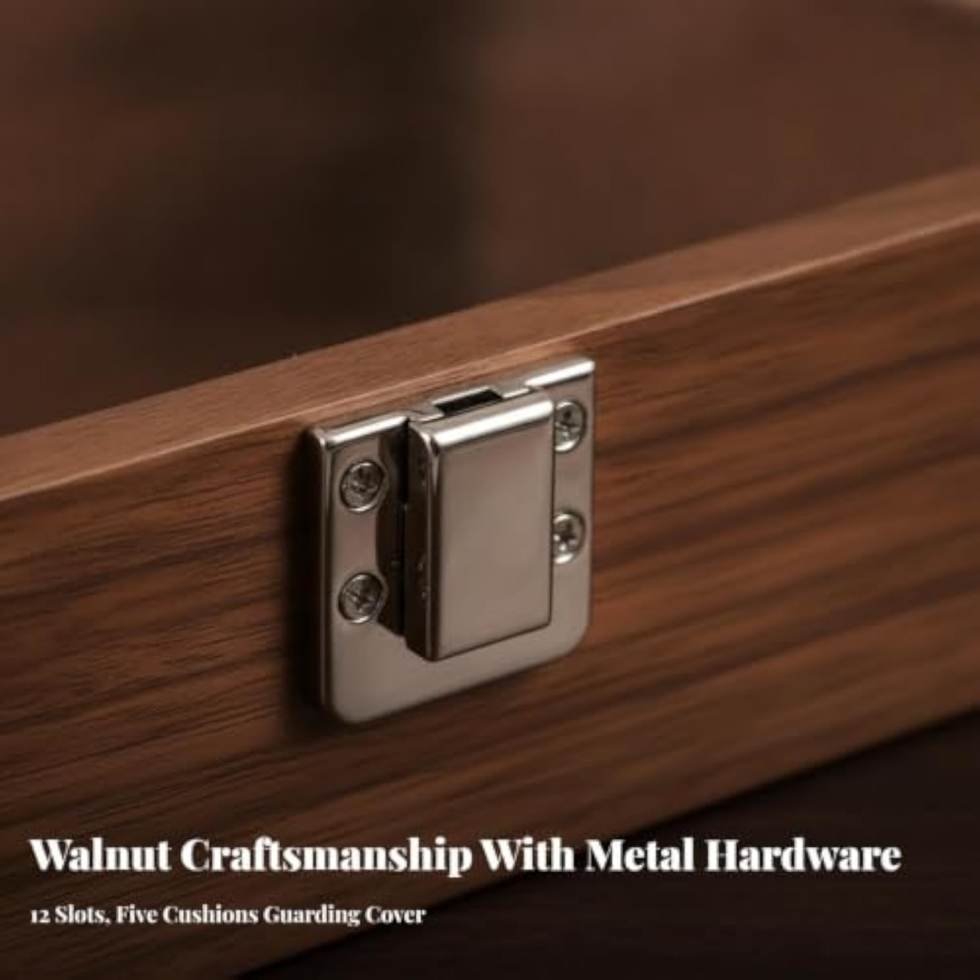 12-Slot Walnut Wood-Grain Watch Display Case, Gray