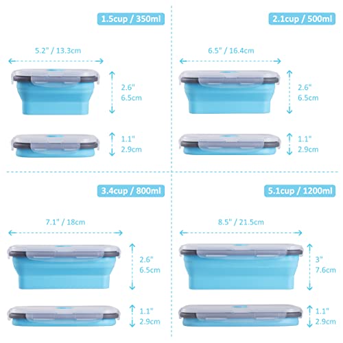 Collapsible Food Storage Containers With Airtight Lid & Air Vent, 4 Sizes, Kitchen Stacking Silicone Collapsible Meal Prep Container Set For Leftover, Microwave Freezer Dishwasher Safe, Blue, Set Of 4 #TOP4
