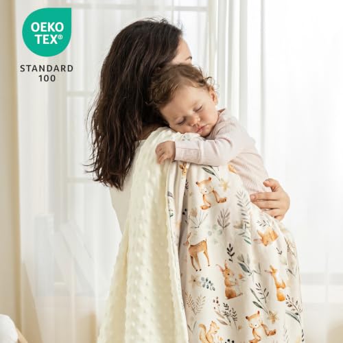 Image of PHF Minky Baby Blanket with Double Layer and Soothing Raised Dotted Backing, Soft and Lightweight Reversible Receiving Blanket for Newborns, Infants, Babies, 30x40 Inches, Woodland&Forest