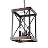 VILUXY Vintage Pendant Light, Classic 4-Light Hanging Pendant Lighting, Black Metal Cage and Wood Shade, for Farmhouse, Entryway, Dining Room, Kitchen Island, Foyer