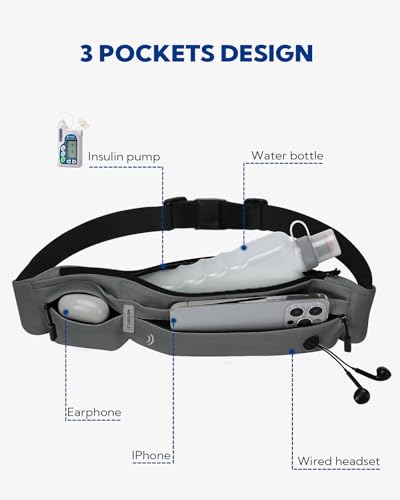 Image of WATERFLY Running Belt Fanny Pack: Runner Marathon Jogging Waist Pack Sport Workout Exercise Fitness Phone Holder Belt for Men Women Jogger Slim Waistband Black