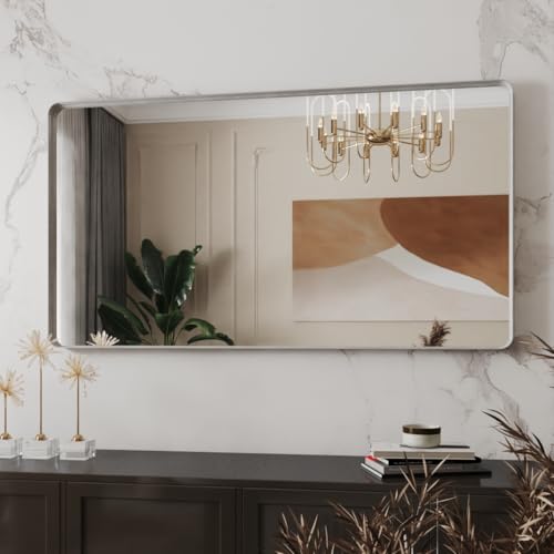 30x55 Silver Bathroom Mirror concave Frame,Wall-Mounted Mirrors,Mirror for Bathroom,Bathroom Mirrors Pair,Bathroom Vanity Mirror,Espejo para baño
