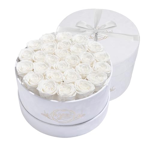 27 Flowers in a Luxury Suede Box, Birthday Gifts for Women, Preserved Flowers, Mothers Day Roses Gift for Mom, White