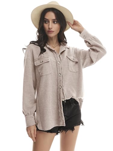 Yanekop Shackets for Women 2025 Waffle Knit Tops Long Sleeve Button Down Shirt Fall Jackets Outfits Corduroy Jacket4