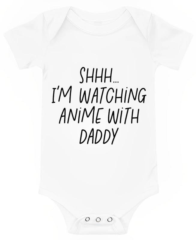 Viuluti I'm Watching Anime With Daddy Baby Romper - Funny Cute Infant Creeper One-piece Bodysuit for Dad and Baby