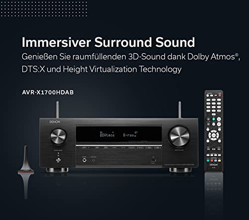 Denon AVR-X1700HDAB 7.2-Kanal AV-Receiver, HiFi Verstärker mit Dolby Atmos, DTS:X, 6 HDMI Eingänge...
