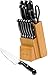 Utopia Kitchen Stainless Steel Knife Block Set 13 Piece Set - Rubber Wood Block