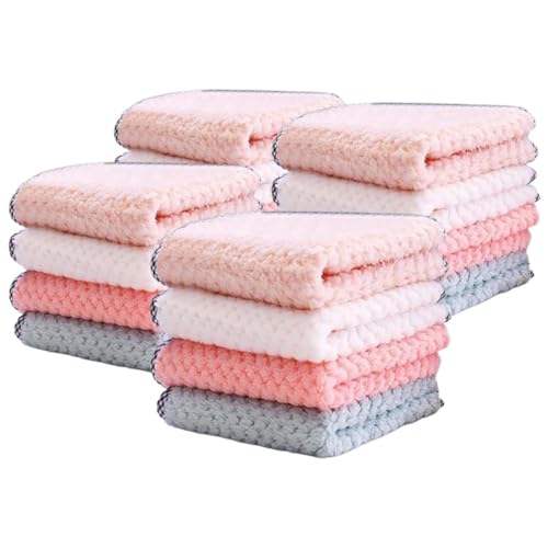 DECORNIJIA 16個 可掛式マイクロファイバー多機能キッチンタオル 両面超柔軟吸水速乾 食器拭き手拭きテーブル掃除用ふきん