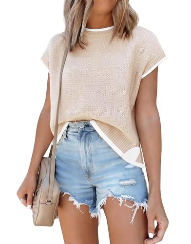 Image of Disamer Cap Sleeve Knit Sweater Tops Sleeveless Vest 2026 Spring Clothes Oversized Summer Tank Trendy Short Sleeve T Shirts