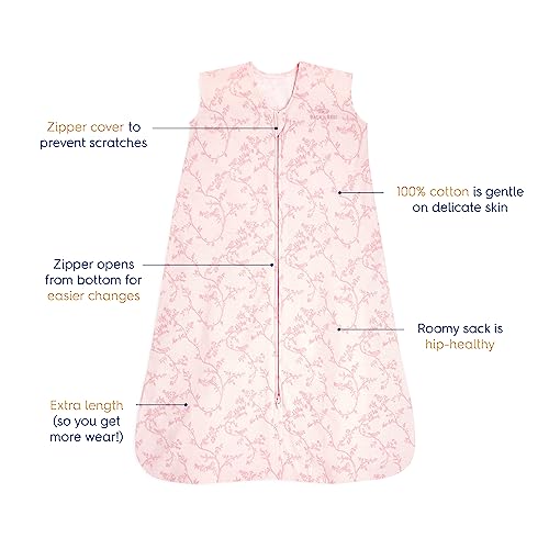 Image of HALO SleepSack, 100% Cotton Wearable Blanket, Swaddle Transition Sleeping Bag, TOG 0.5, Pink Toile, Small, 0-6 Months