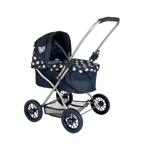 Carrito de muñecas Dolly Tots Navy Cutie para niños, con manta extraíble y capucha ajustable, sistema de viaje ligero y plegable con bolsa a juego, cesta de almacenamiento debajo del asiento, a partir