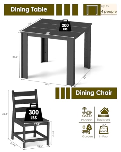 Image of GREENVINES 5PCS Patio Dining Set, HDPE Square Table & 4 Side Chairs, Black