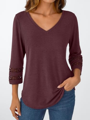 Trendy Queen 3/4 Length Sleeve Womens Tops V Neck Tunic Dressy Casual Business Ladies Fall Fashion Outfits 20252