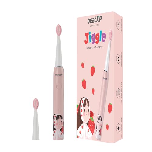 Image of beatXP Jiggle Sonic Electric Toothbrush for Kids with 2 Brush Heads & 3 Cleaning Modes | Rechargeable Electric Toothbrush | 20500 strokes /min with Long Battery Life (Rosy Pink)