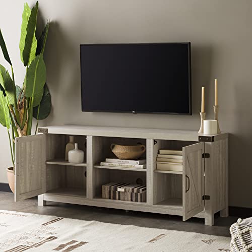 Walker Edison Georgetown Modern Farmhouse Double Barn Door Tv Stand For Tvs Up To 65 Inches, 58 Inch, Stone Grey #TOP2