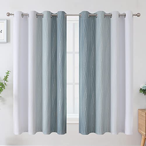 Image of Estelar Textiler Stone Blue and Greyish White Blackout Curtains 63 Inch Length 2 Panels Set, Room Darkening Grommet Ombre Curtains for Bedroom, Thermal Insulated Light Blocking Gradient Drapes,52Wx63L