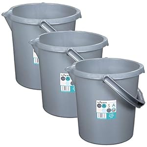 3x Eimer á 5 Liter mit Henkel Grau – Putzeimer Abfalleimer Papierkorb Mülltonne Kosmetikeimer Windeleimer Wischeimer Wassereimer – 5l Aufbewahrung Mülltonne – Kunststoff – Haushalt Reinigung Zubehör